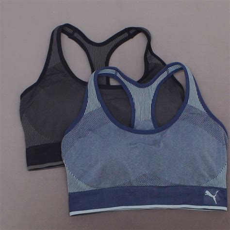 Puma 2 Pack Womens Active Performance Sports Seamless Sports Bras X Large Black Blue