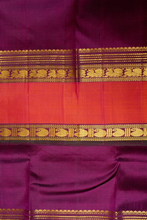 Mulberry Purple and Rust Orange Pure Kanchipuram Silk Saree – Clio Silks