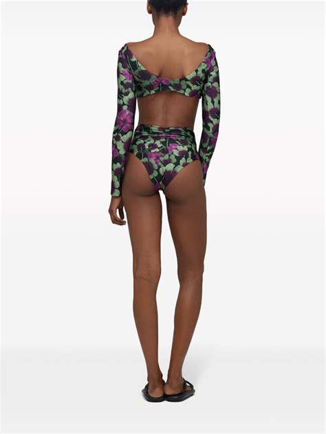 Agua By Agua Bendita Floral Print Ruched Bikini Bottoms Black FARFETCH