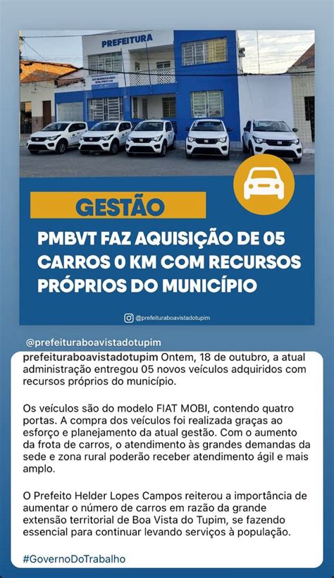 Prefeitura de Boa Vista do Tupim entrega cinco novos veículos para