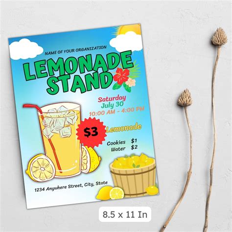 Lemonade Stand Flyer Lemonade Fundraiser School Summer Picnic Pta