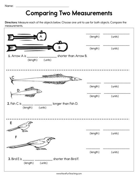 Comparing Two Measurements Worksheet Have Fun Teaching