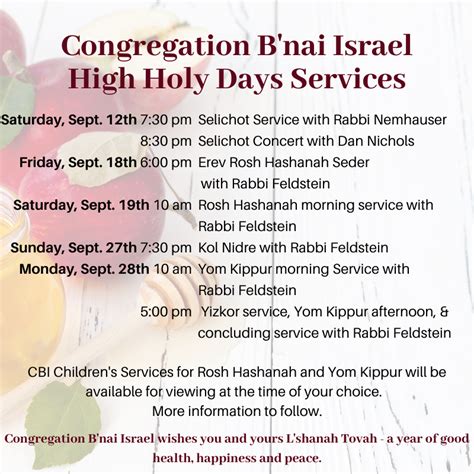 High holy days services 2020v2 - Congregation B'nai Israel