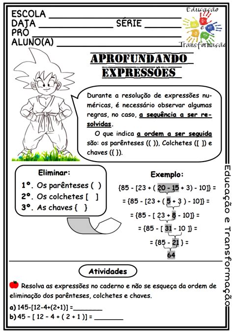 Atividade Sobre Expressões Numéricas 5 Ano Edukita