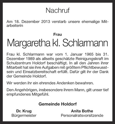 Traueranzeigen Von Margaretha Schlarmann Om Trauer De