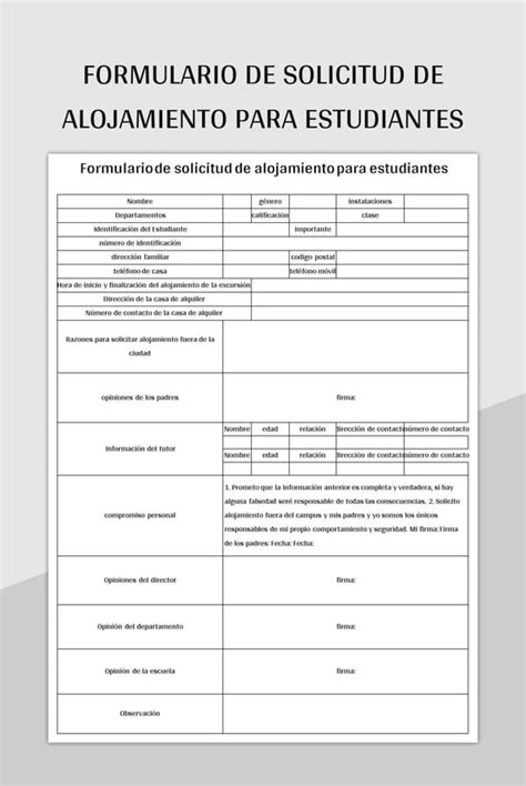 Plantilla De Excel Formulario De Solicitud De Alojamiento Para