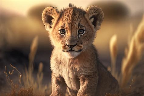 Premium Photo Portrait Of An Adorable African Lion Cub On An African