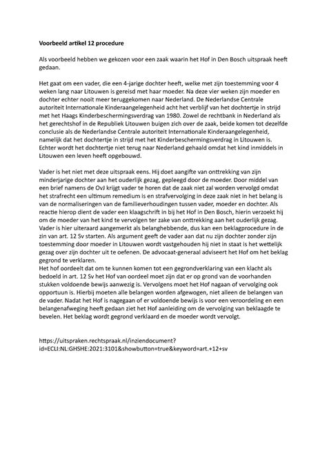 Voorbeeld Artikel 12 Procedure Voorbeeld Artikel 12 Procedure Als