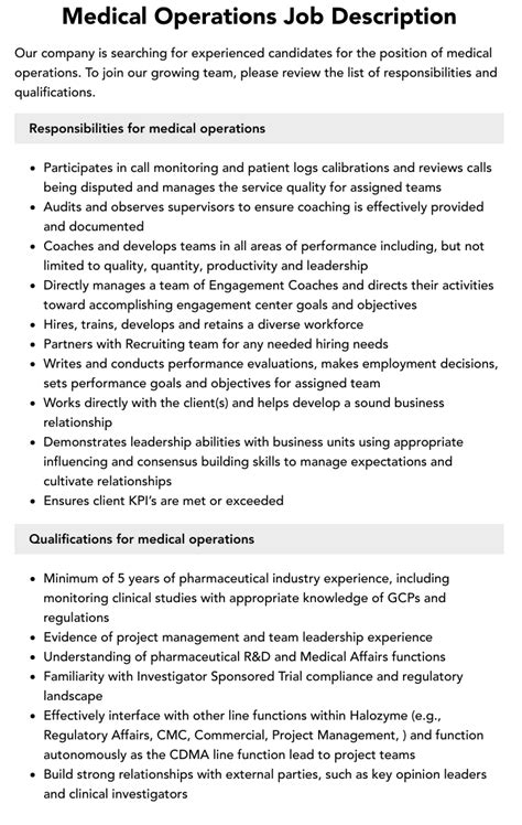 Medical Operations Job Description Velvet Jobs