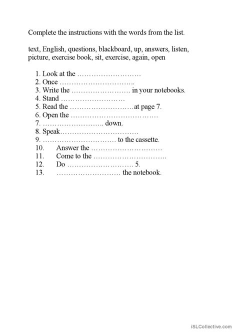 Classroom Instructions English Esl Worksheets Pdf And Doc