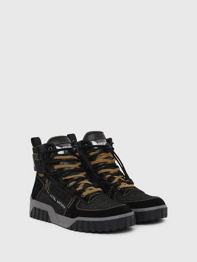 S Rua Mid Sp Man High Top Sneakers In Raw Denim And Suede Diesel