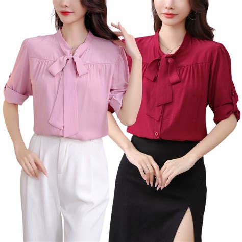 Formal Blouse For Women M L Long Sleeve With Front Tie Knot Office Wear 3003 Shopee Philippines