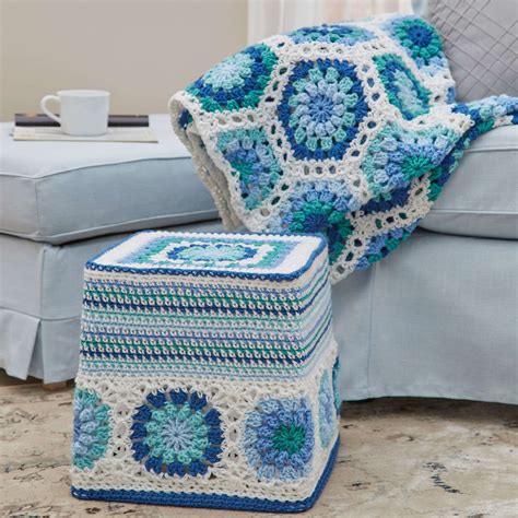 Free Experienced Red Heart Hexagon Blues Throw Crochet Pattern