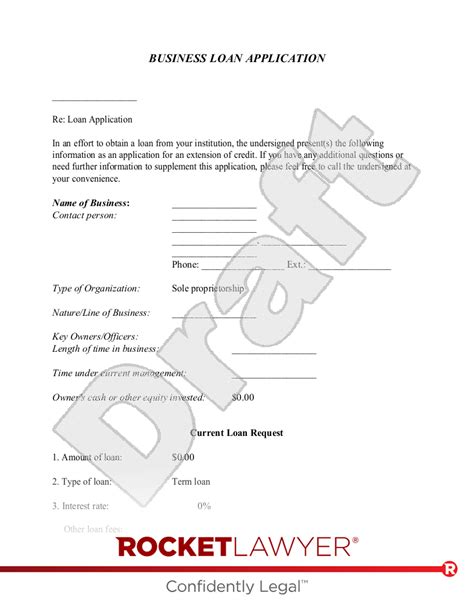 Free Business Loan Application Template Rocket Lawyer