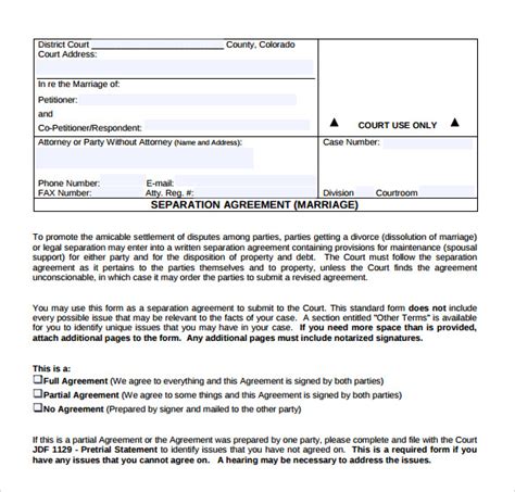 Sample Separation Agreement Template 8 Free Documents In Pdf Word