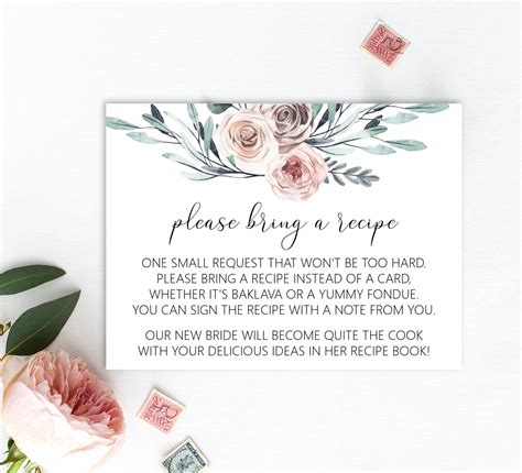 Please Bring A Recipe Invitation Inserts Bridal Shower Recipe Request