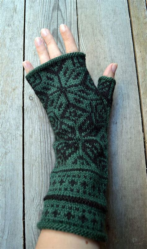 Green Fingerless Gloves With Starshandknit Fingerless By Lyralyra 3600 Knitted Gloves