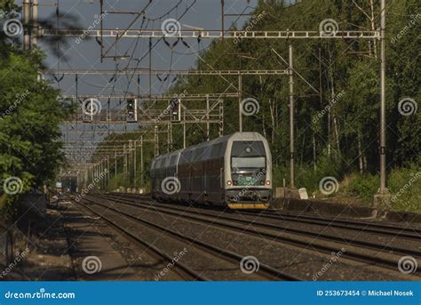 Trains On Main Czech Railway Prague Kolin In Summer Hot Evening 09 08