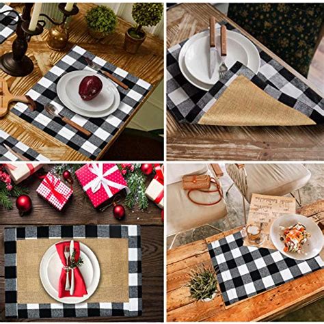 Senneny Set Of 6 Christmas Placemats Buffalo Check Placemats Black