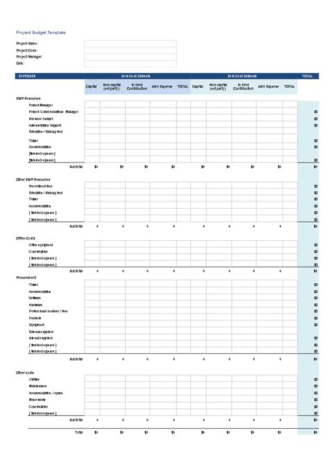 Free Project Budget Template