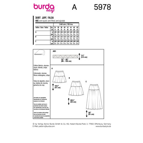 Patron Burda 5978 Jupe à étage avec une coulisse élastiquée