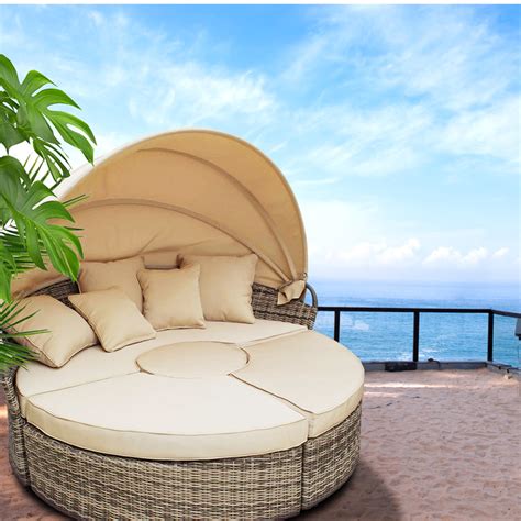 China Modular round rattan daybed retractable canopy Manufacturer and ...