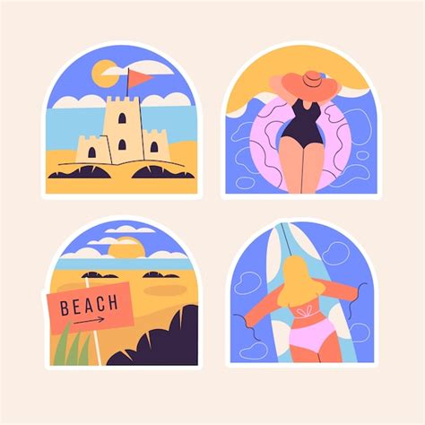 Free Vector Naive Beach Stickers Collection