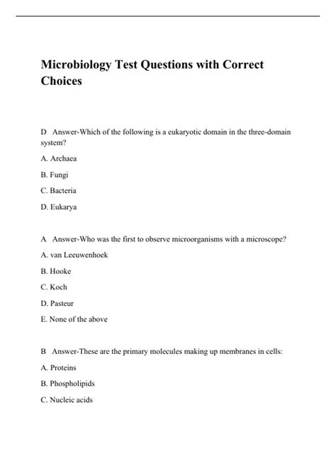 Microbiology Test Questions With Correct Choices Microbiology Stuvia Us