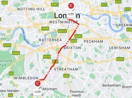 London General Bus Service N155 Route From Morden To Aldwych Time