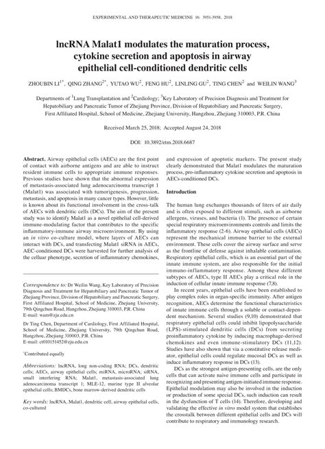 PDF Exosomal MALAT1 Derived From Oxidized Low Density Lipoprotein