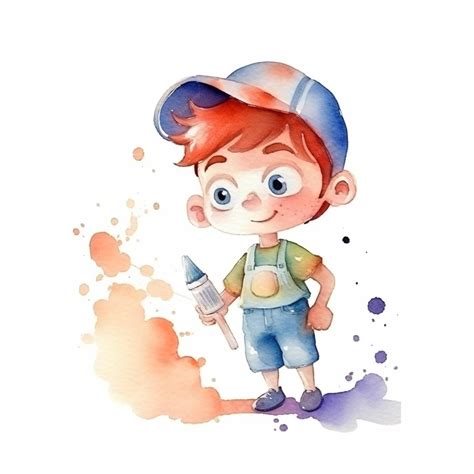 Premium Photo | Watercolor drawing of a boy with a paintbrush