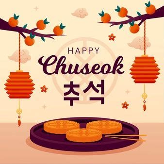 A Plate With Some Food On It And The Words Happy Chuseok Written In