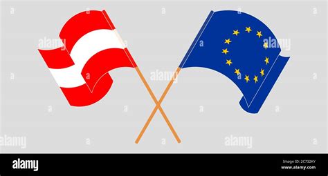 Crossed And Waving Flags Of Austria And The Eu Vector Illustration