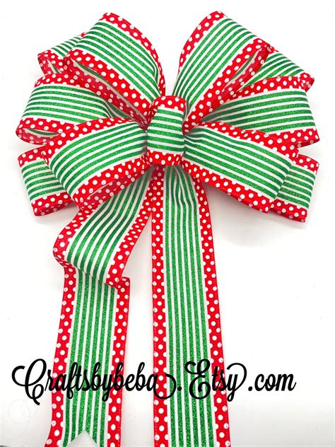 Christmas Wreath Bow Red And Green Christmas Decorative Bow Christmas Tree Topper