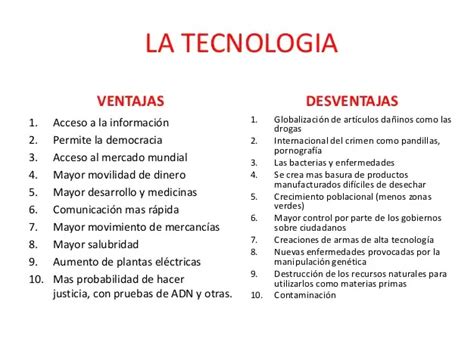 Uso De La Tecnolog A Ventajas Y Desventajas Cuadro Comparativo