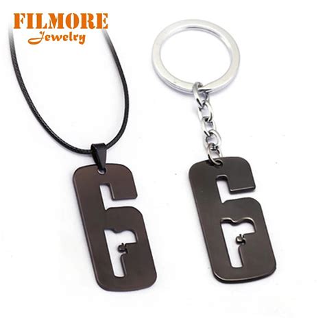 12pcslot Game Tom Clancys Rainbow Six Siege Necklace Black 6 Logo Metal Pendant Keychain