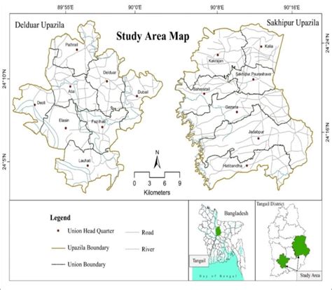 Map Showing The Study Area Of Delduar And Sakhipur Upazila Of Tangail