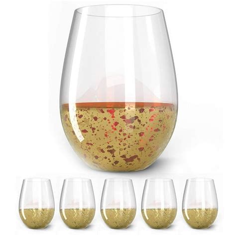 Gold Rimmed Stemless Wine Glasses 19oz Set Of 6 Elegant Cocktail Tumblers Premium Glass