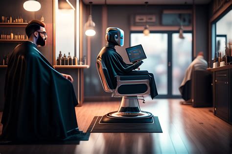 Lexica Robot Doing A Haircut To A Person On A Barber Shop Draw