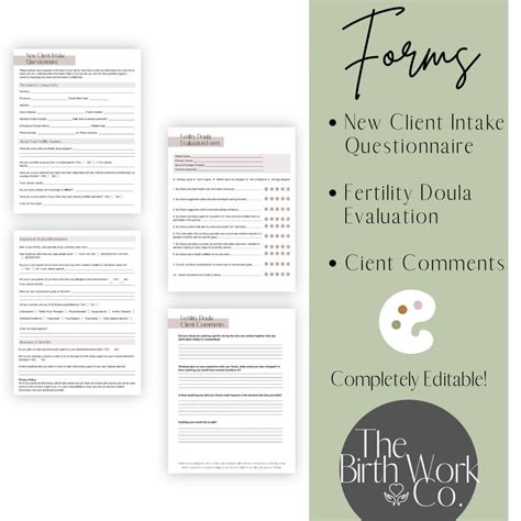 Fertility Doula Contract And Client Intake Forms Canva Templates Etsy