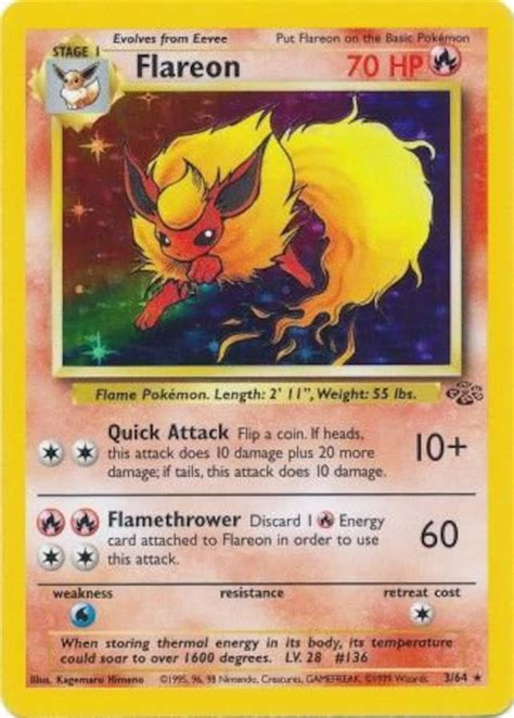 Flareon Holofoil 364 Base Jungle Set Rare Carte Pokémon Vraie Carte