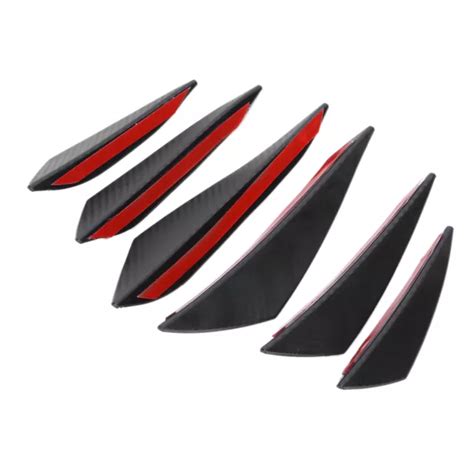 FIT HOT 6PCS Front Bumper Lip Fin Splitter Canard Sticker Black Carbon