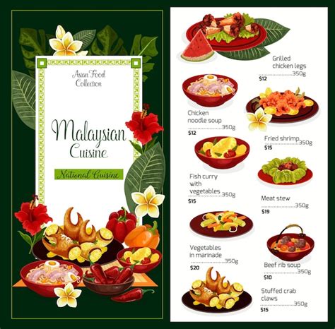 Premium Vector Malaysian Cuisine Traditional Dishes Vector Menu