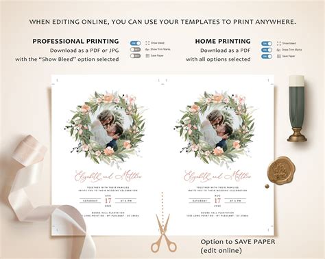 Vena Blush Picture Wedding Invitation Template Peonies Etsy