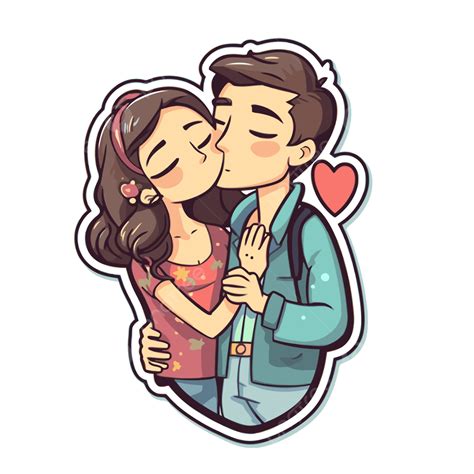 Cartoon Sticker Of A Couple Kissing Each Other Vector Clipart Romance Romance Clipart Cartoon