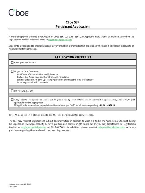 Fillable Online Cboe SEF Participant Application Fax Email Print