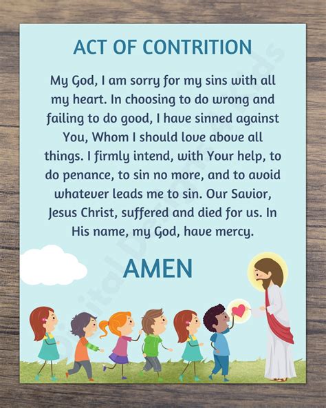 Act Of Contrition Prayer Print For Kids Catholic Education Etsy