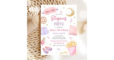 Sleepover Slumber Party Girl Spa Pink Birthday Invitation Zazzle