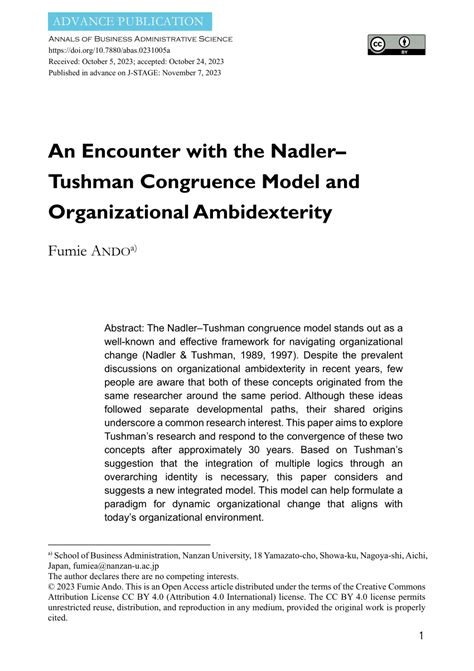 Pdf An Encounter With The Nadlertushman Congruence Model And