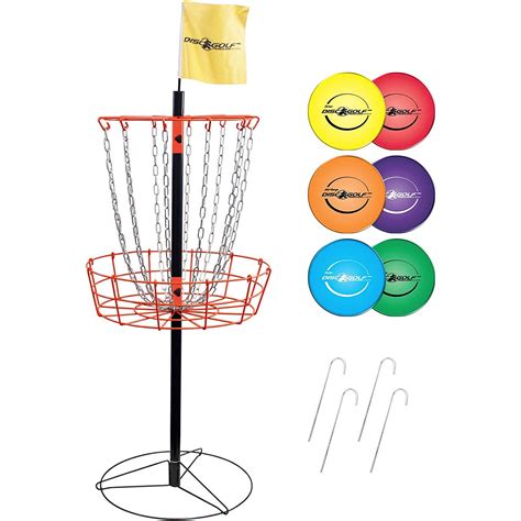 Park And Sun Sports Outdoor Disc Golf Steel Target Basket W 6 Throwing Disks